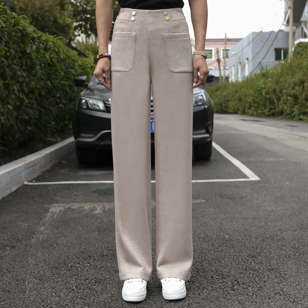 6810新款简约显瘦垂坠感筒喇拖地裤女高腰5
