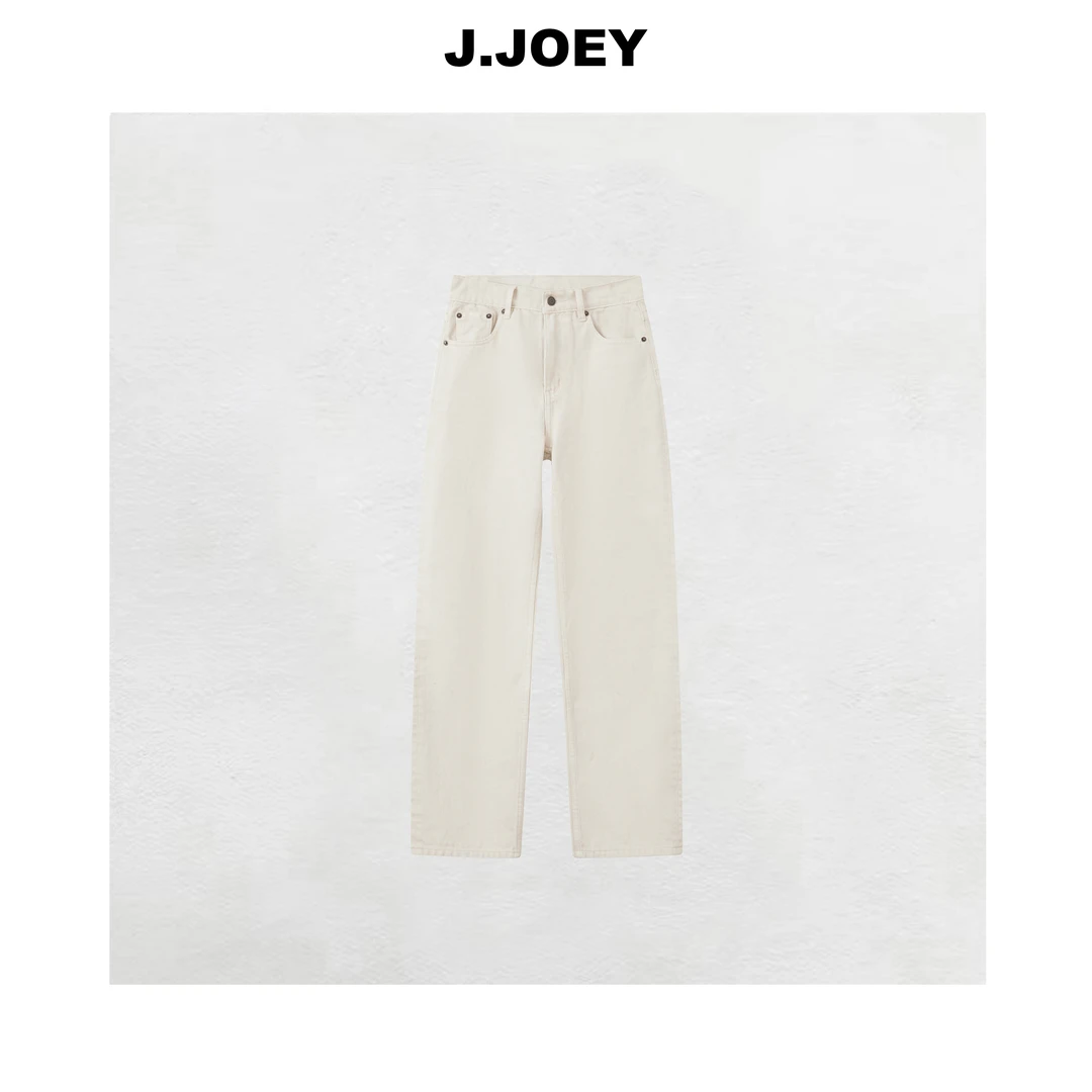 J.JOEY 100棉秋冬复古直筒白色牛仔裤0012