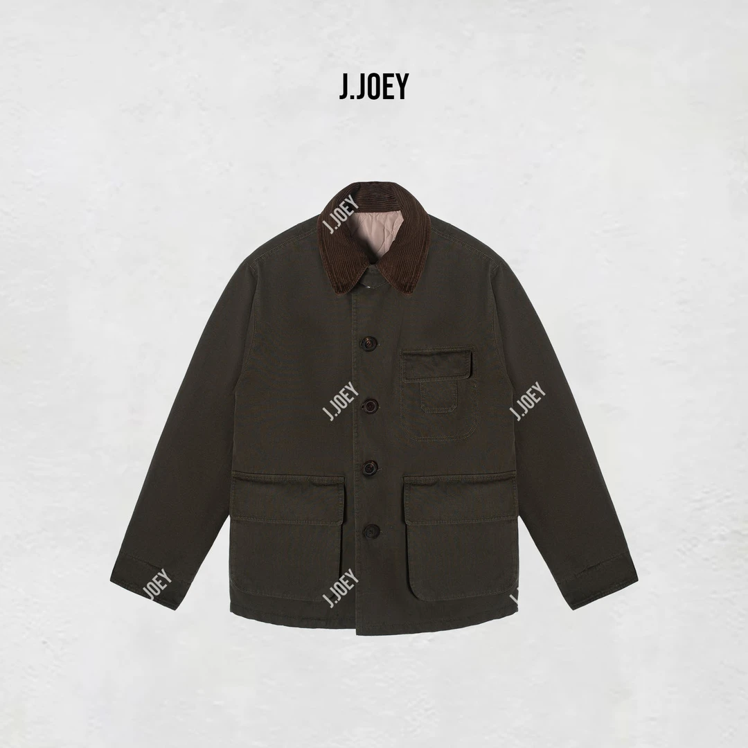 J.JOEY “100棉”冬季新款军绿色翻领口袋棉服外套0765