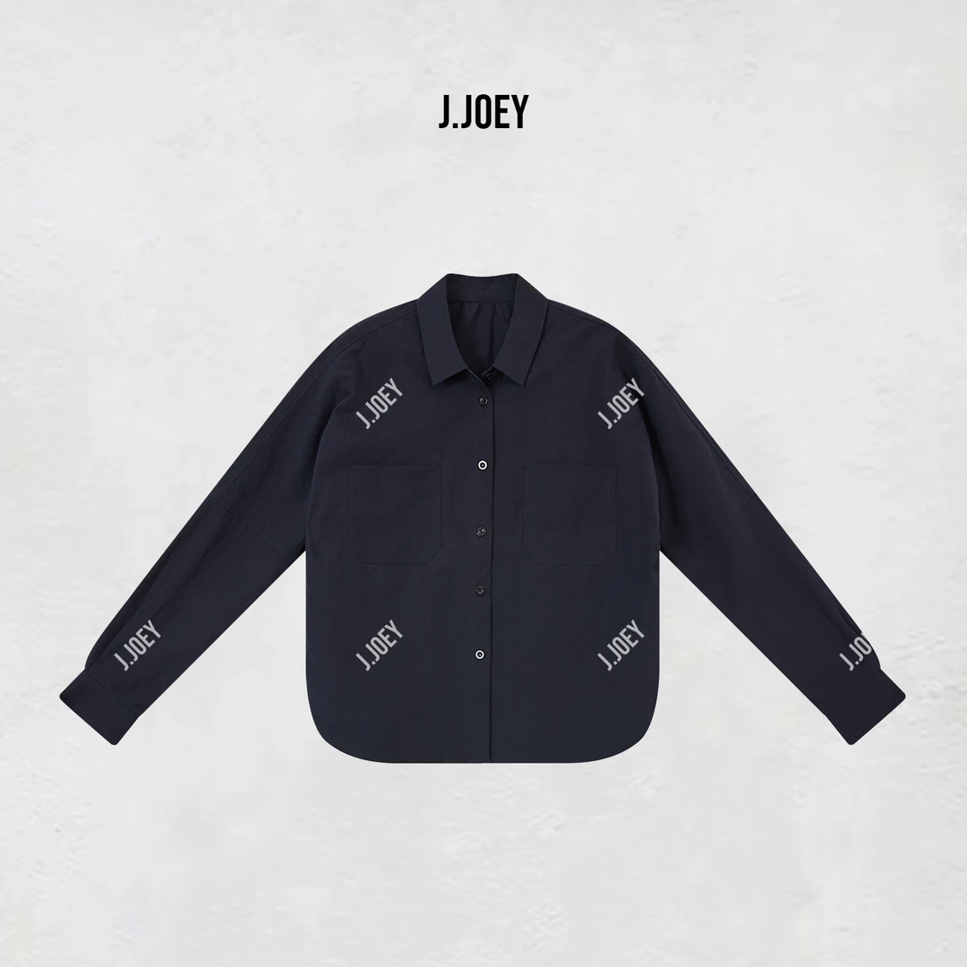 J.JOEY 25春款藏青色极简风翻领衬衫宽松长袖衬衣 0470