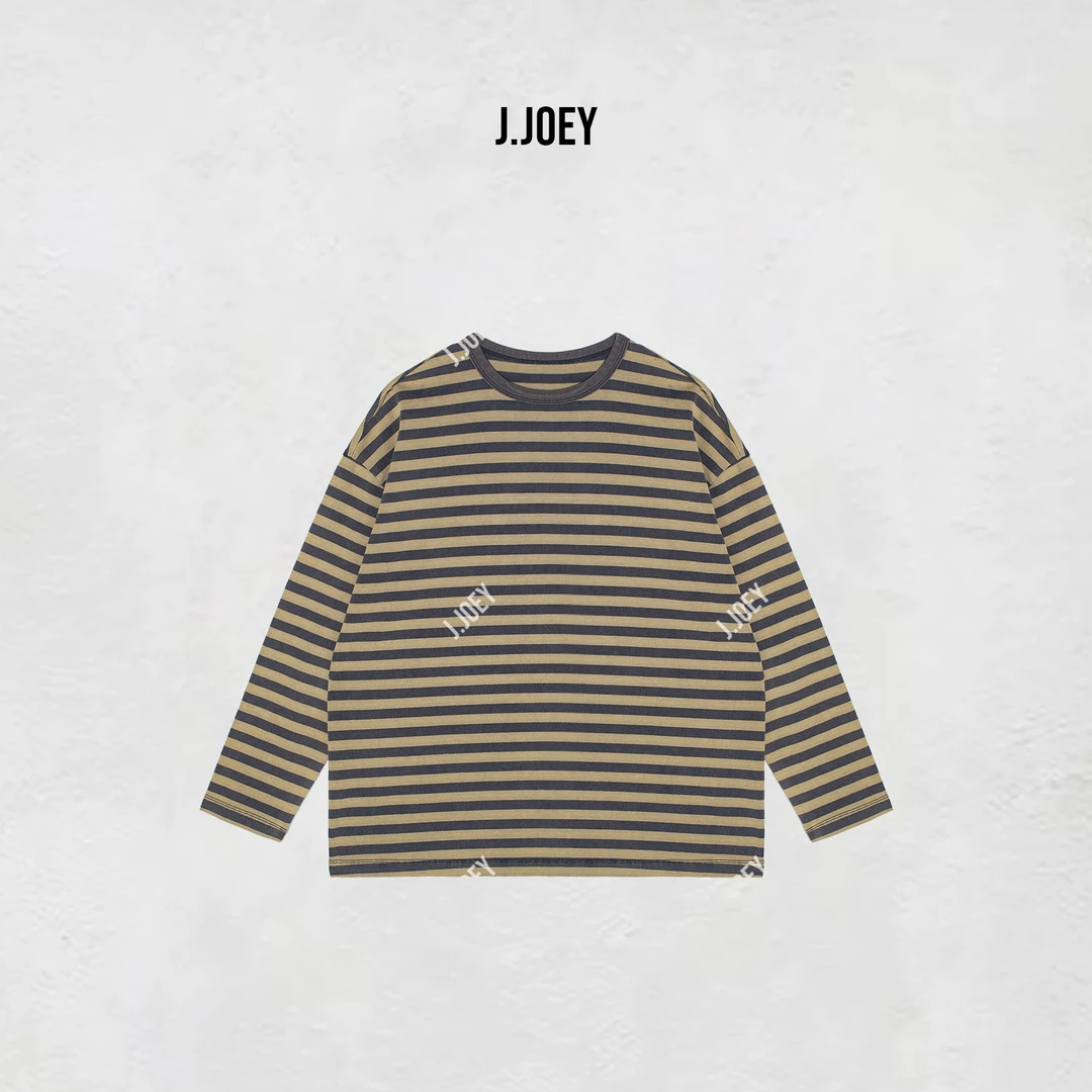 J.JOEY 秋冬百搭复古蓝灰撞色条纹圆领长袖0704