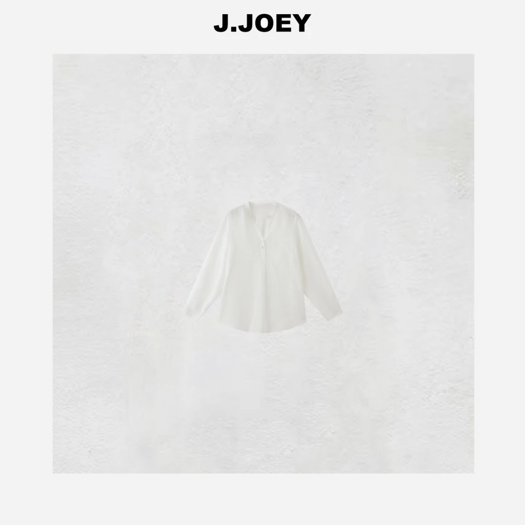 J.JOEY ’‘100苎麻‘’半开圆领衬衫白色时尚休闲宽松长袖衬衣0248