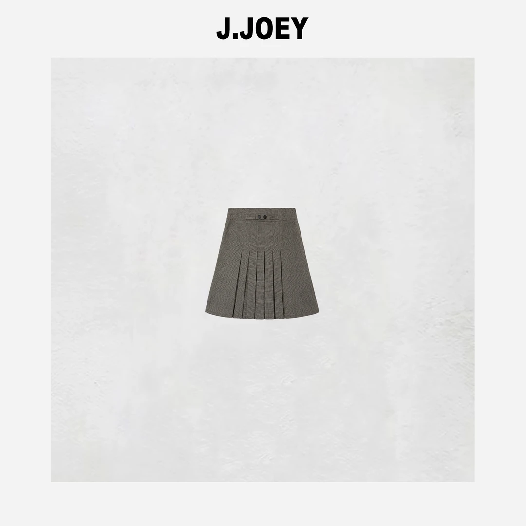 J.JOEY 格纹交织秋季简约显瘦半身裙休闲半裙纯色宽松裙子 0610