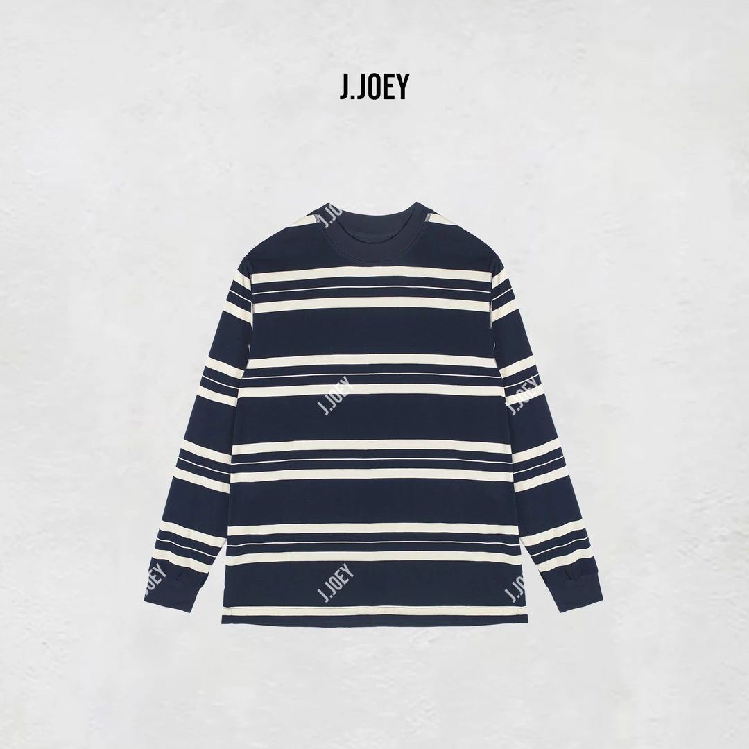J.JOEY 秋冬百搭蓝白条纹设计感经典内搭圆领长袖0695
