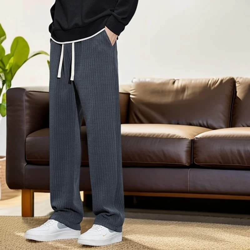 2024秋冬季加绒加厚休闲男裤潮牌宽松舒适直筒灯芯绒运动百搭长裤