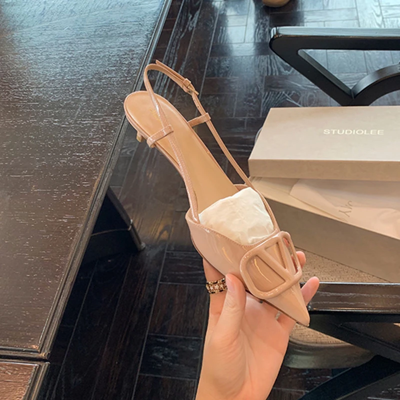 UCMstudio定制法式夏季尖头单鞋高跟后空细跟凉鞋百搭高跟鞋时尚