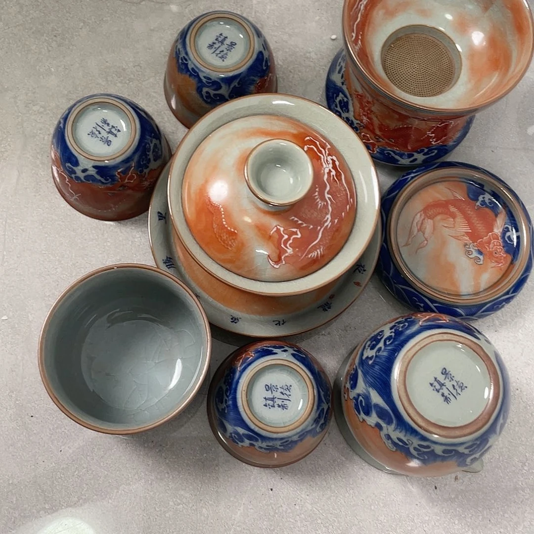 瓷片鱼化龙九件套（）