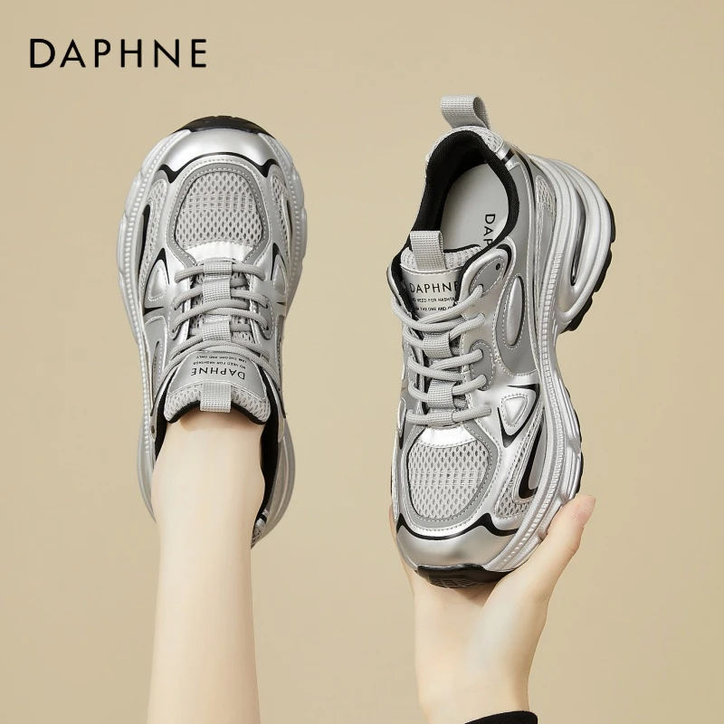 达芙妮6cm厚底老爹鞋女2025新款秋季网面透气增高百搭休闲运动鞋