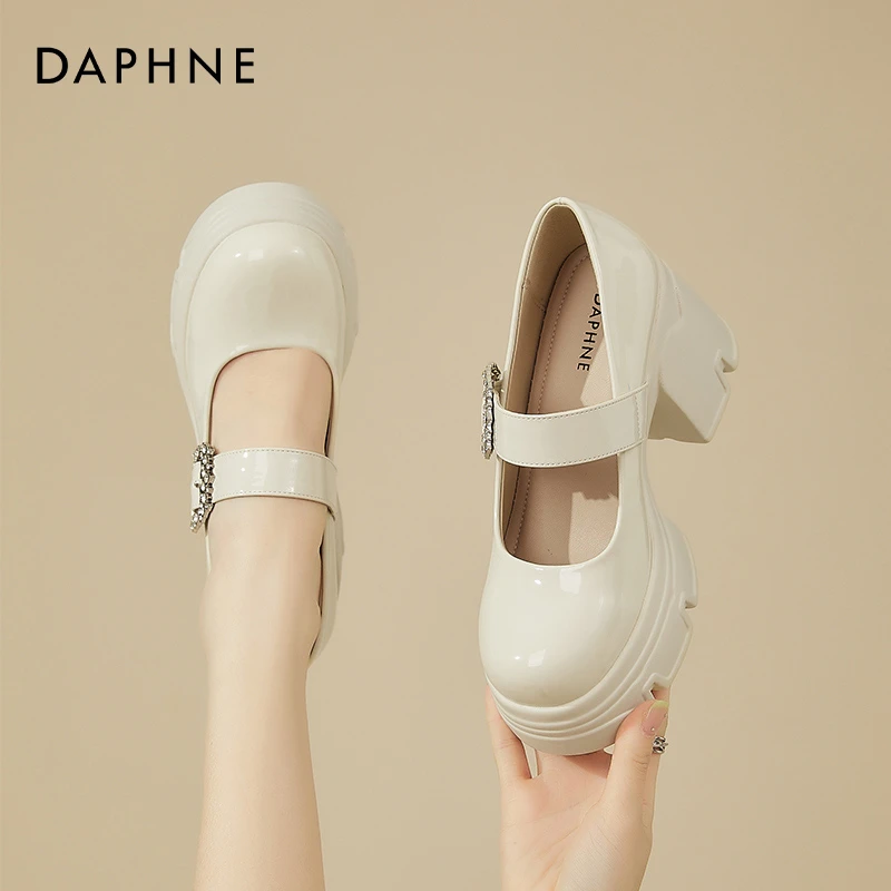 达芙妮厚底玛丽珍鞋女2025新款小个子增高女鞋单鞋高跟圆头小皮鞋