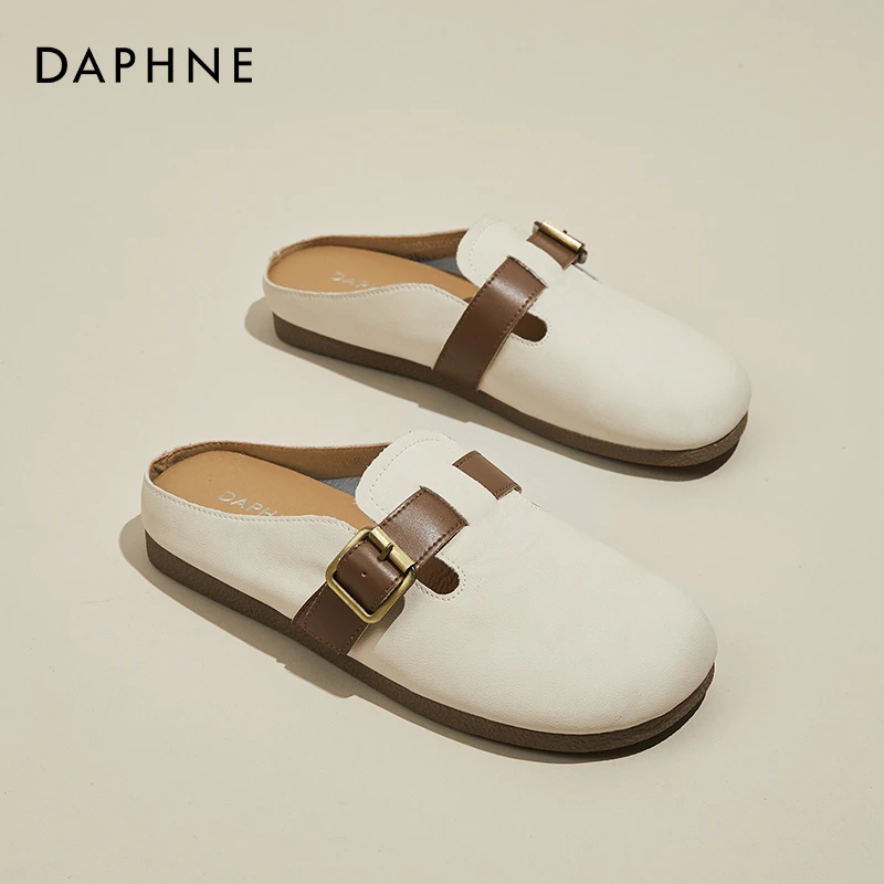 达芙妮真皮勃肯拖鞋女夏季外穿2024新款包头半拖鞋懒人一脚蹬凉鞋