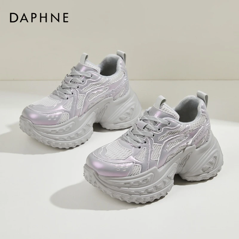 达芙妮9CM厚底加绒老爹鞋女2025秋冬保暖松糕鞋百搭内增高运动鞋