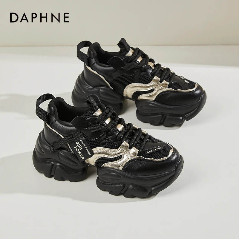 达芙妮黑武士厚底老爹鞋女2025春季新款小个子增高透气运动休闲鞋