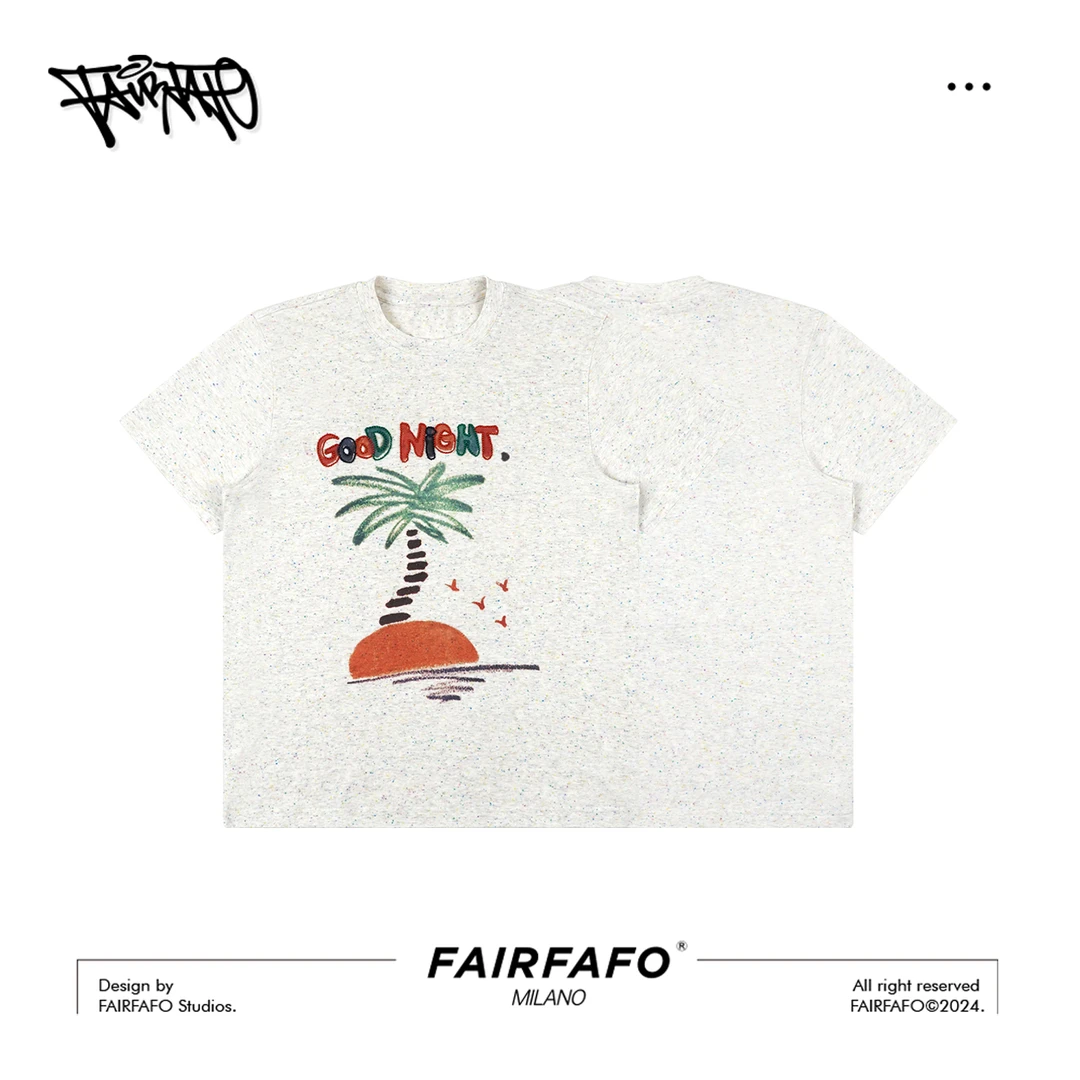 FAIRFAFO林肉肉【椰树风景短恤】LG24DX607白色设计师款短袖潮流