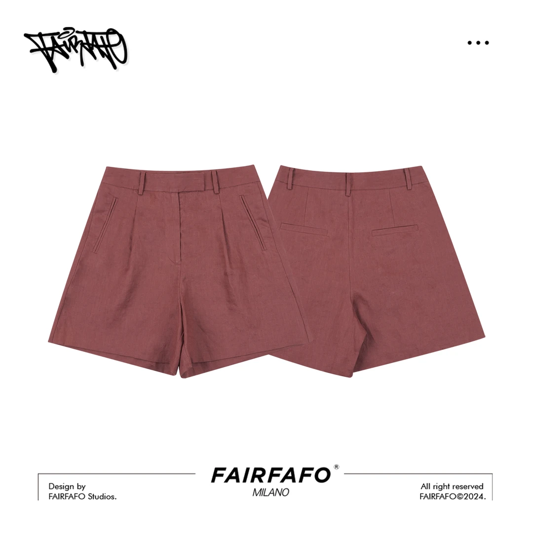 FAIRFAFO林肉肉【摩登夏日】时尚纯色宽松休闲亚麻短裤ND24DK608