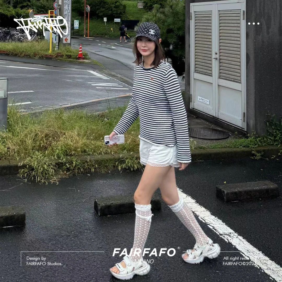 【海军条纹毛衣】长袖针织衫时尚休闲百搭宽松黑白圆领秋冬MY47196