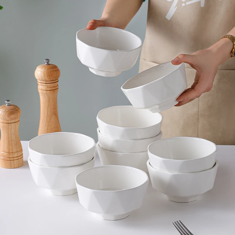 真益彩钻石白瓷4.5英寸米饭碗10只装家用陶瓷餐具纯白简约吃饭碗3