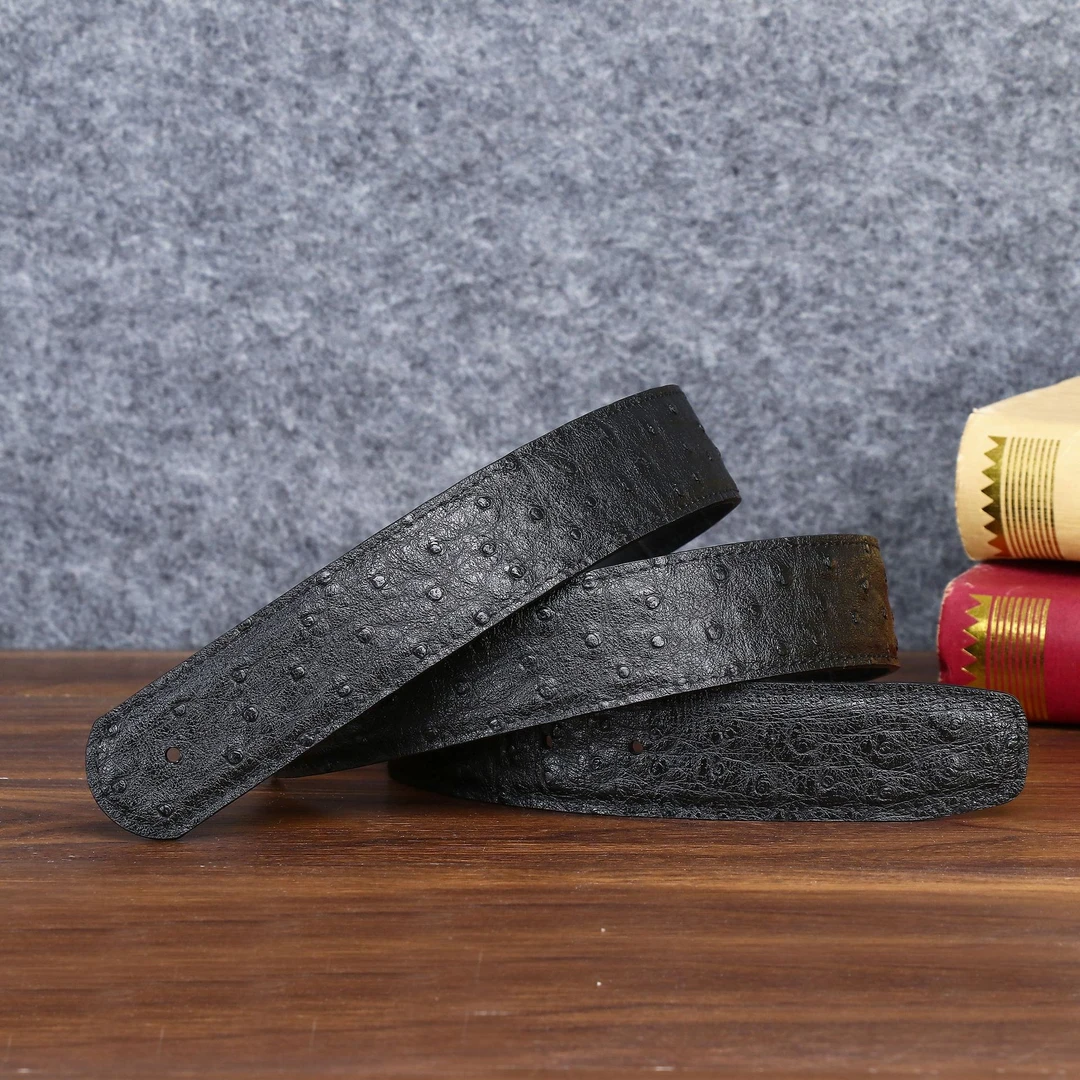 一面鳄皮一面鸵鸟高档双面腰带（3.8宽打孔，如需送礼请先咨询客服）