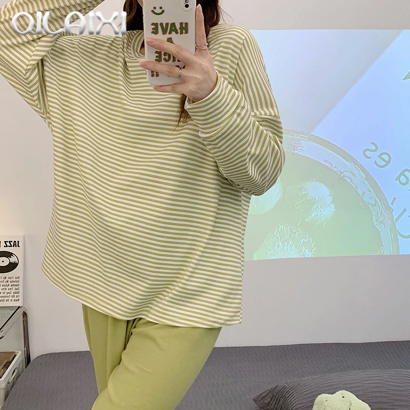 秋季新款可外穿睡衣女宽松长袖卡通长裤休闲高颜值舒适家居服套装