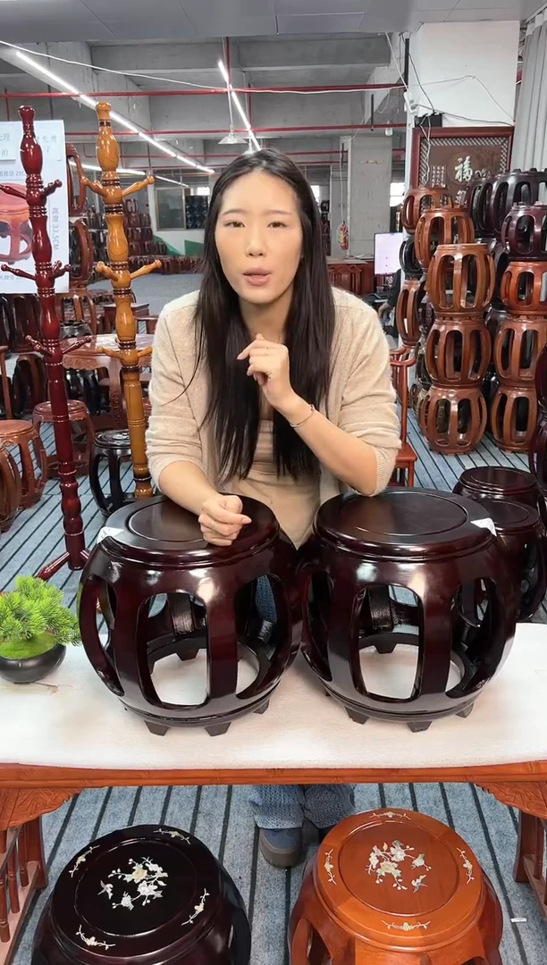 【闪购商品】花梨木类家具微瑕金花梨酸枝色小鼓凳（一对）