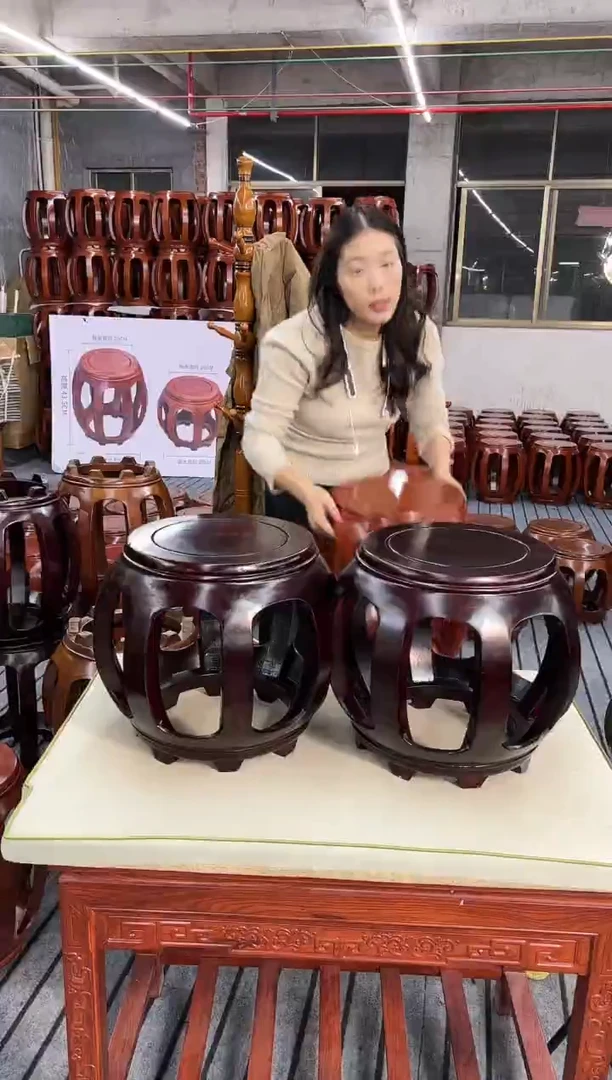 【闪购商品】花梨木类家具一对 金花梨酸枝色小号鼓凳 微瑕