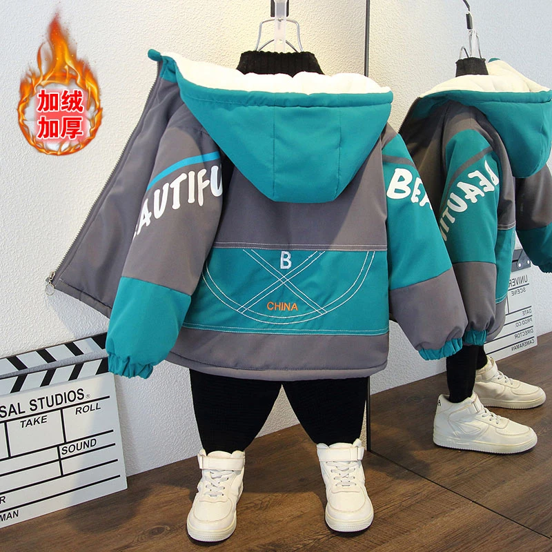 儿童装男童冬装加绒外套秋冬款2025新款女孩中大童冬季夹棉派克服