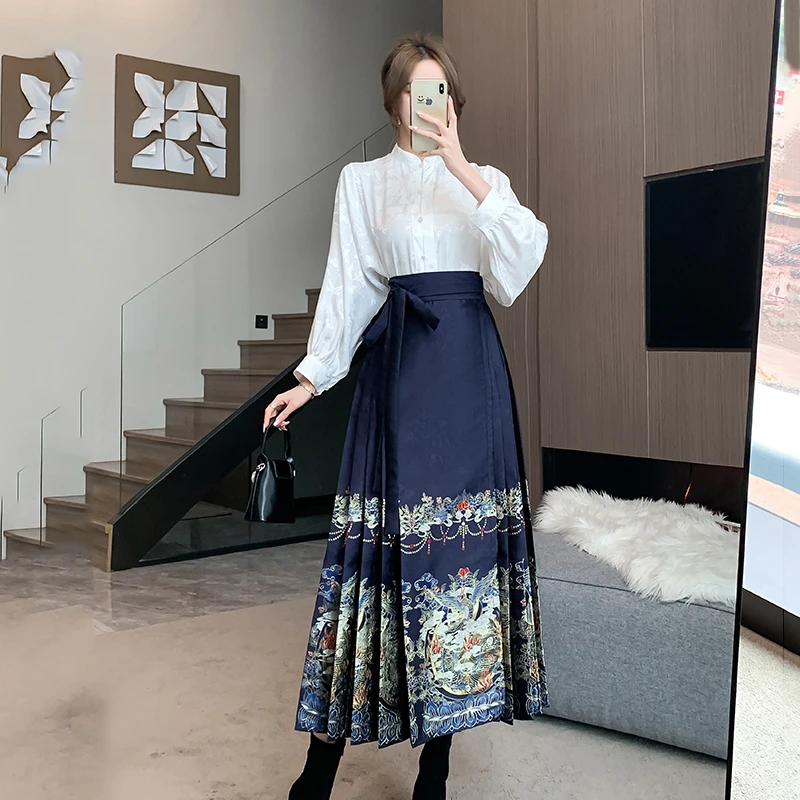 新中式宝莲灯仿妆化改良马面裙女装2024秋冬新款上班日常通勤汉服