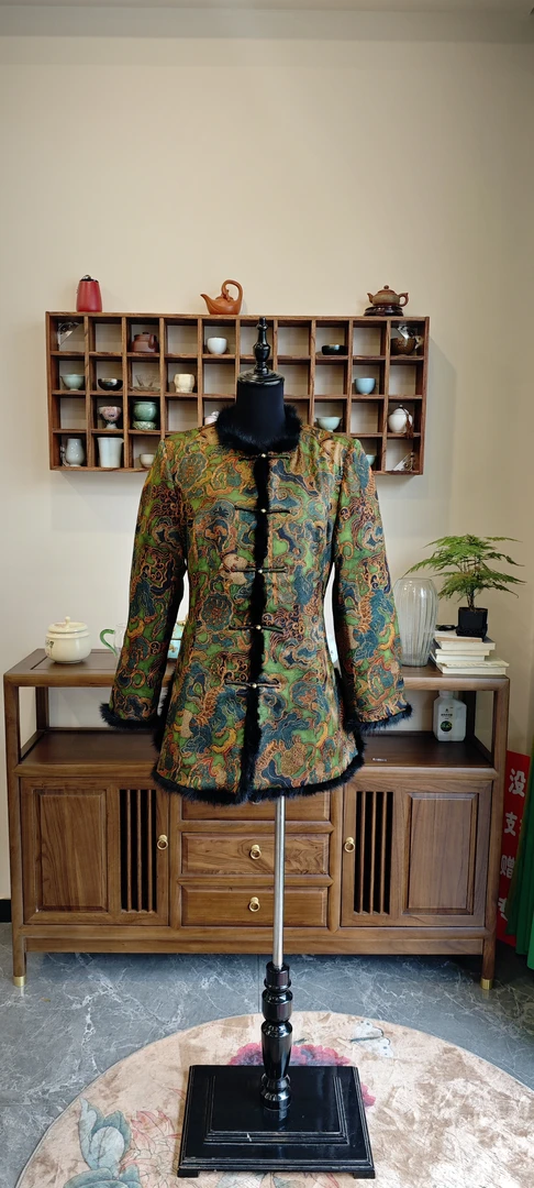 新中式短款复古时尚修身棉衣中国风秋冬立领冬款提花