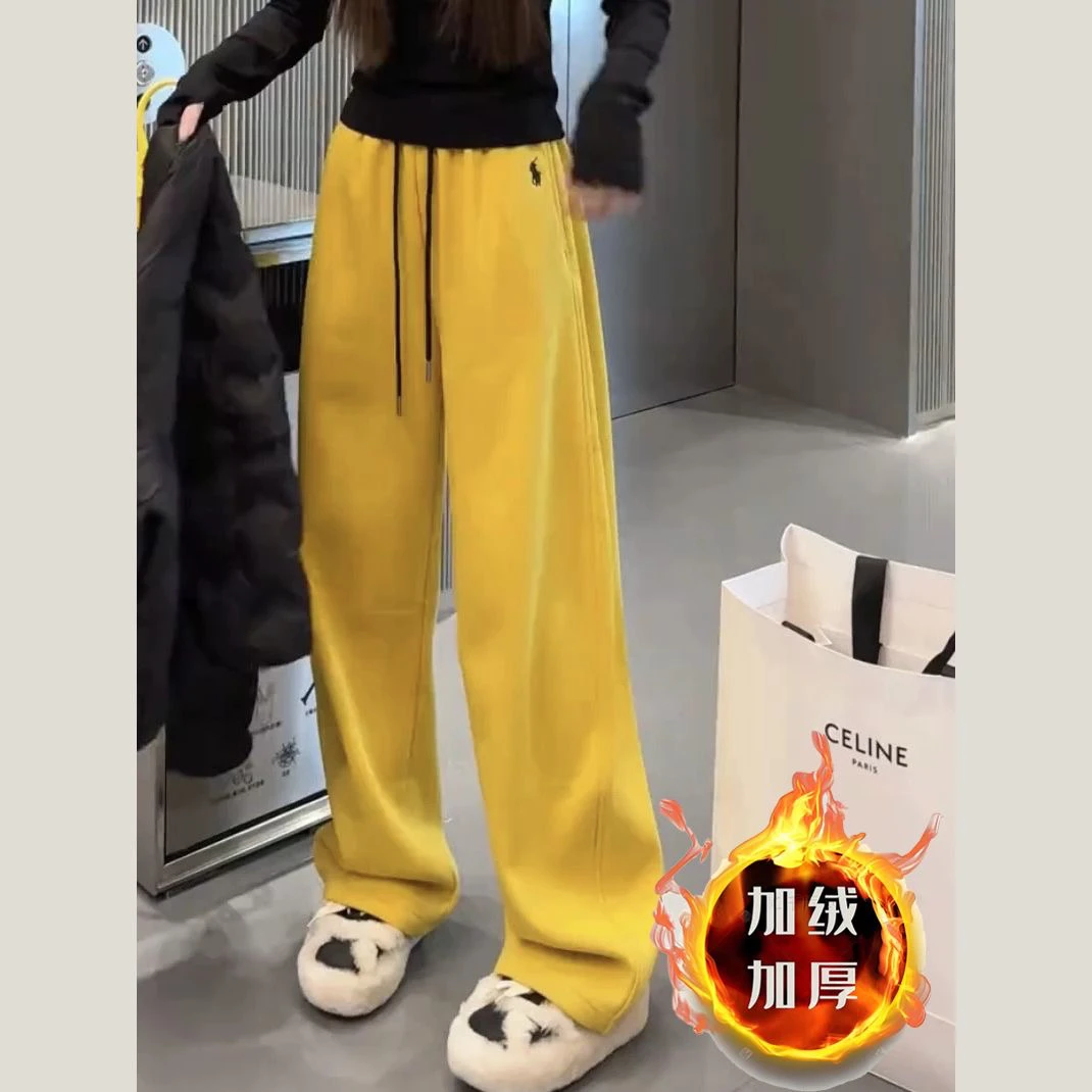 天天裤秋冬小马时尚刺绣宽松抽绳松紧腰高腰加绒弯刀阔腿裤