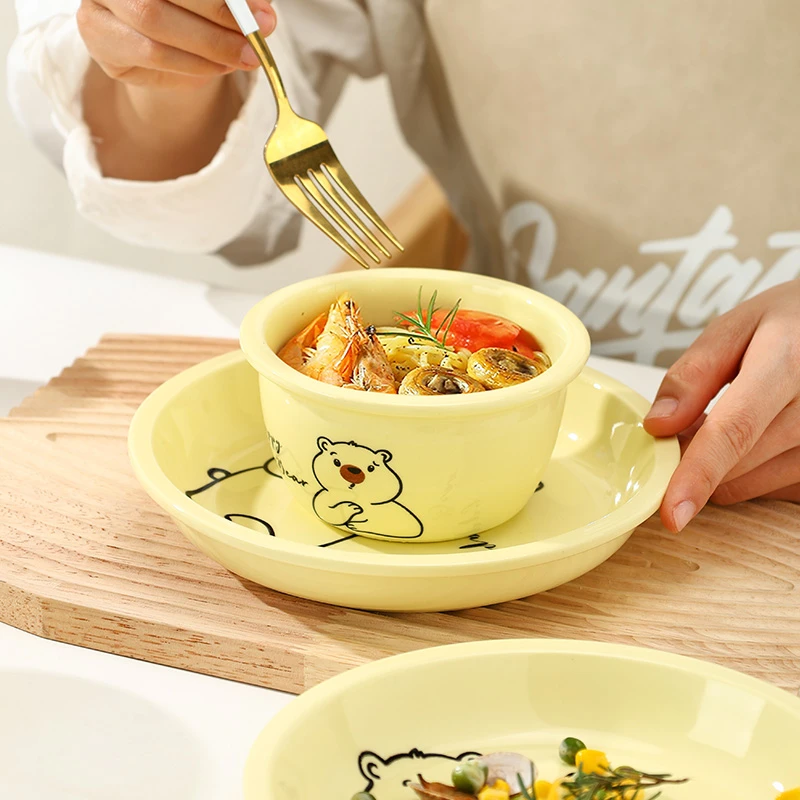 小熊陶瓷餐具8件套【4.5英寸碗4个+7英寸盘子4个】