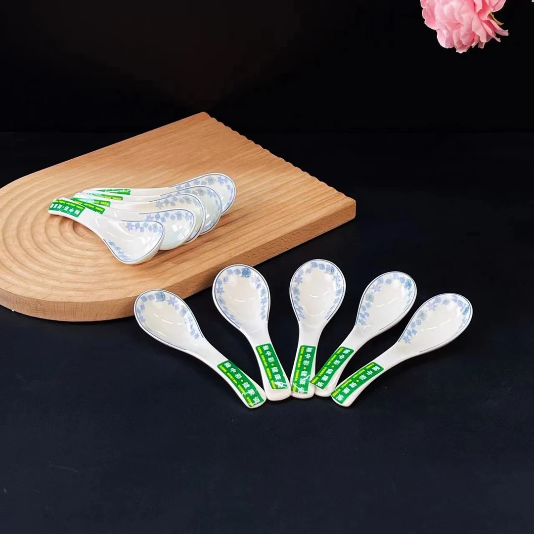 家用小勺小兰花10个陶瓷勺耐高温