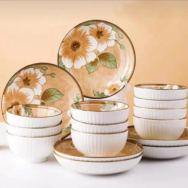 【粉丝福利】山茶花16件套4碗4盘4勺4筷家用陶瓷餐具套装