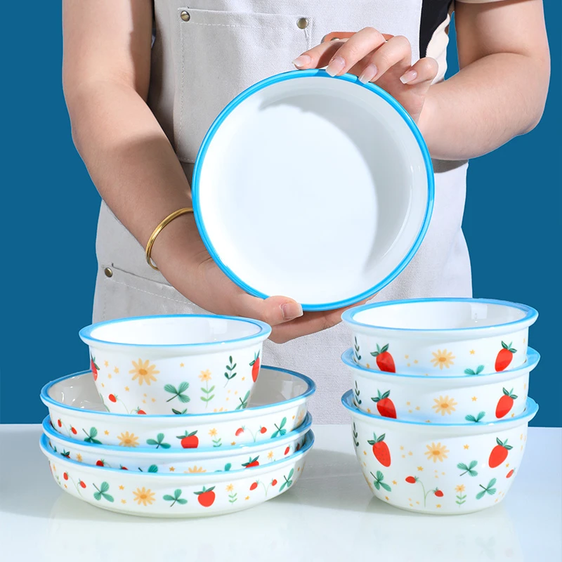 草莓陶瓷餐具8件套【4.8英寸碗4个+7英寸盘子4个】