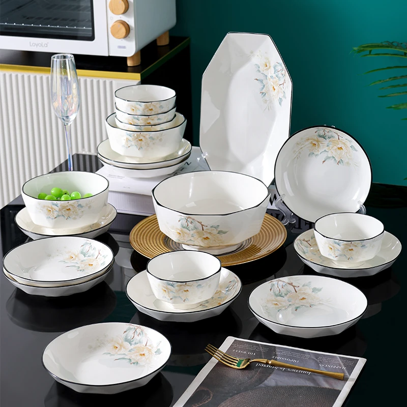 国色天香51件套家用餐具套装创意饭碗高端轻奢风