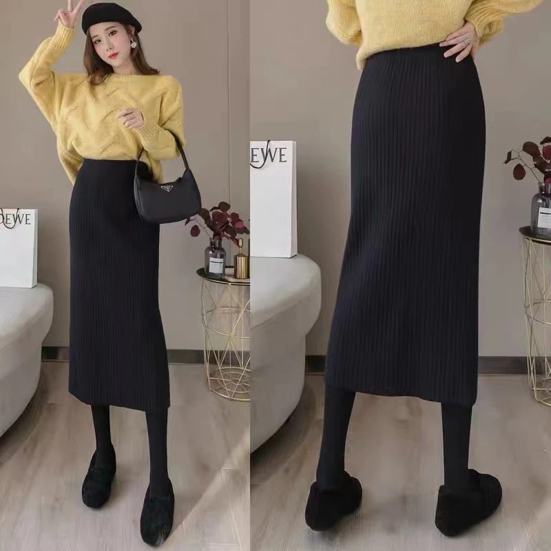 ROLOBASS针织半身裙秋冬女24新款高腰显瘦直筒一步裙8268