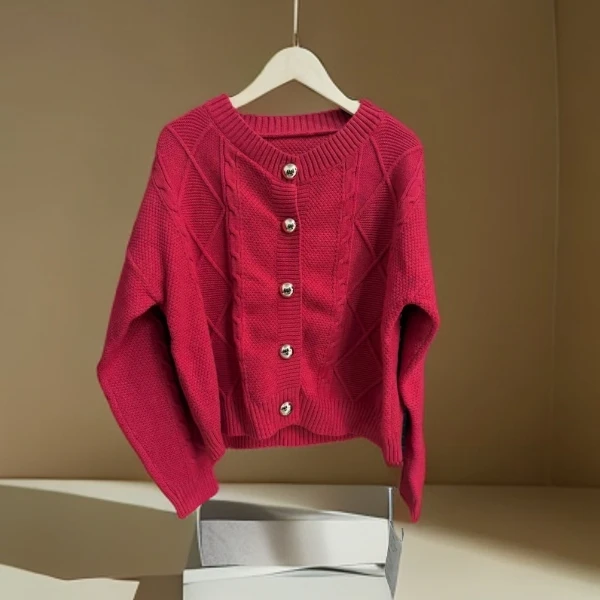 复古温柔风软糯针织开衫女2024秋冬新款设计感宽松百搭毛衣C8325