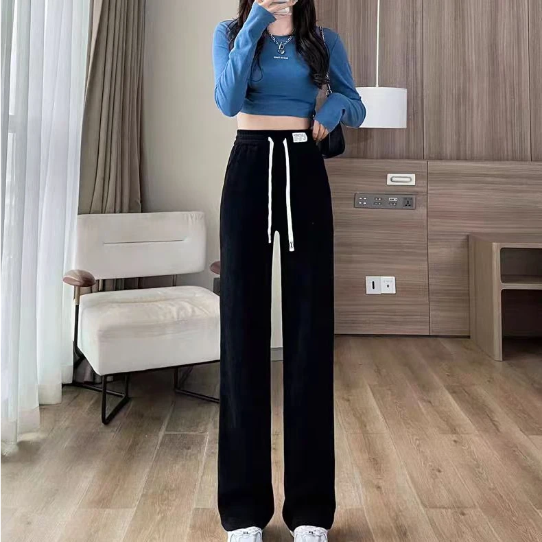 窄版阔腿裤女春秋2025新款时尚垂感冬季加绒休闲直筒裤子2357