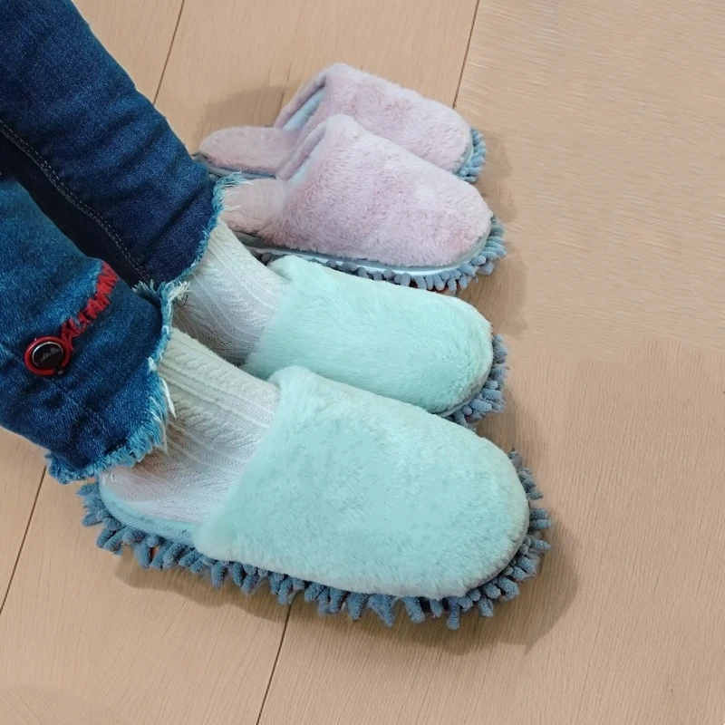 冬季擦地拖鞋保暖女款男款可拆底脚踩静音家用雪尼尔吸水拖布墩布
