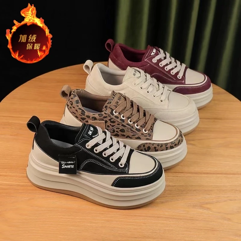 新百伦加绒厚底休闲运动鞋女2024秋冬新款时尚百搭二棉增高单鞋女