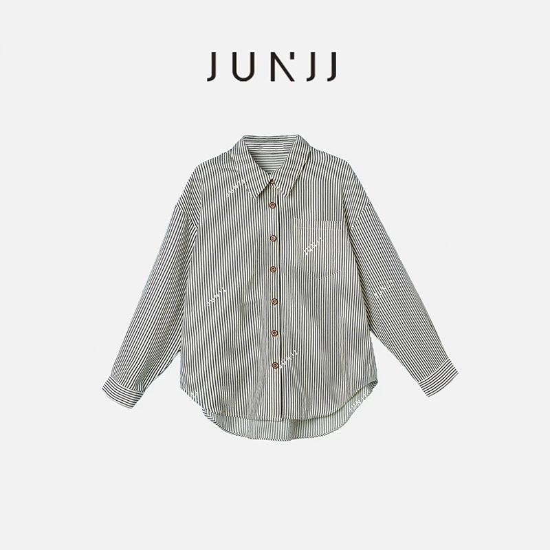 JUNJJ【中古条纹衬衫】早秋轻奢经典衬衣条纹衬衫通勤职场长袖翻领