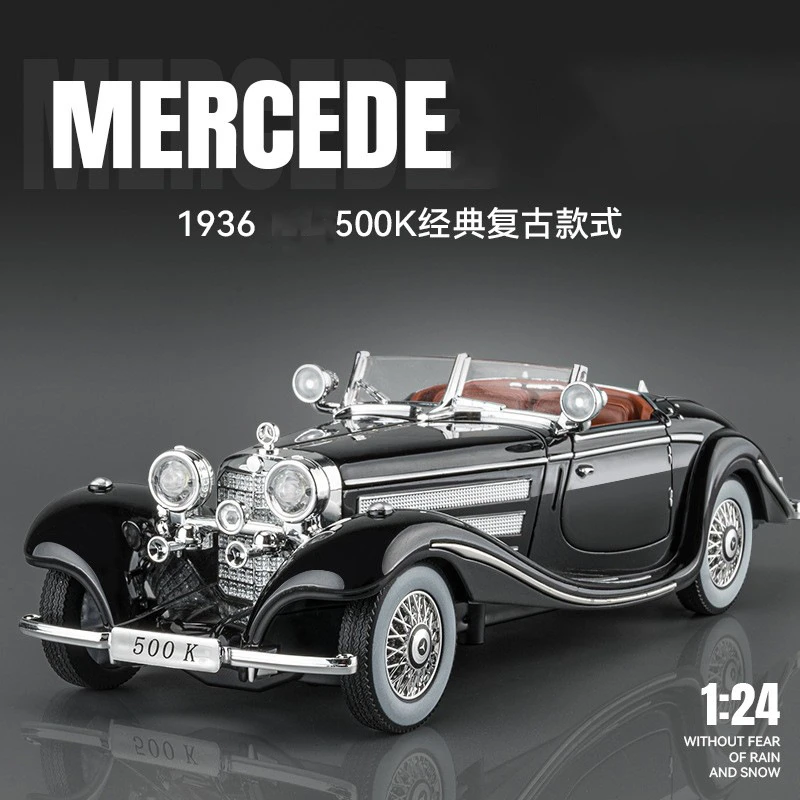 1:24金立方500K复古老爷车合金车模男孩玩具收藏声光车仿真经典