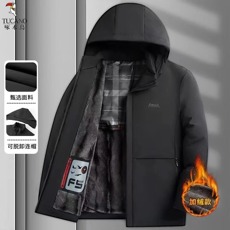 啄木鸟男士2024冬季新款加绒加厚休闲商务风百搭中年男士棉服外套