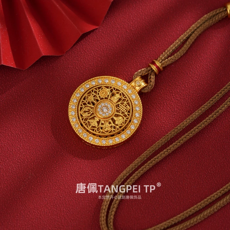 非金属布艺项链 LC 设计感八宝罗盘绳项链可旋转古法毛衣链时尚饰