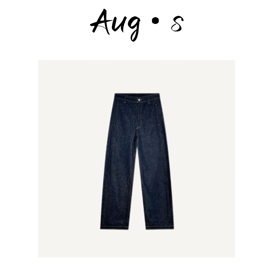 八月【津巴牛仔裤】纯棉宽松中腰廓形牛仔裤深蓝色秋季QX3102