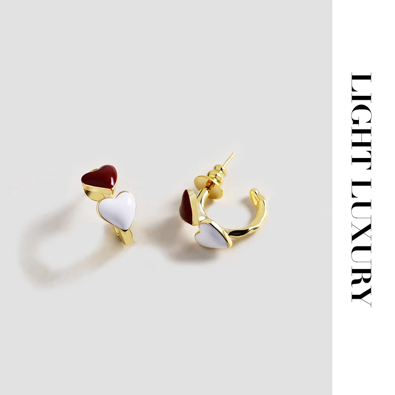 铜合金耳饰 0402344爱心拼色耳钉可爱 耳环女 圣诞