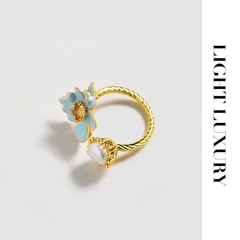 铜合金仿珍珠戒指 1177359油画系列珠蓝色开口甜美风戒指女