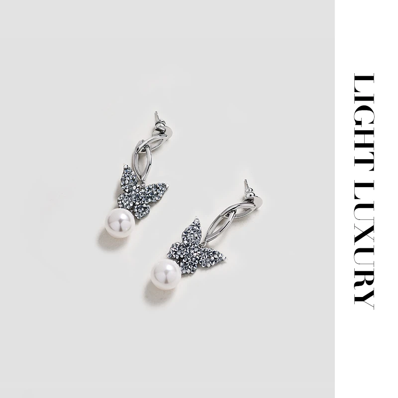 铜合金耳饰 0831374蝴蝶耳钉气质百搭 女 施家水晶