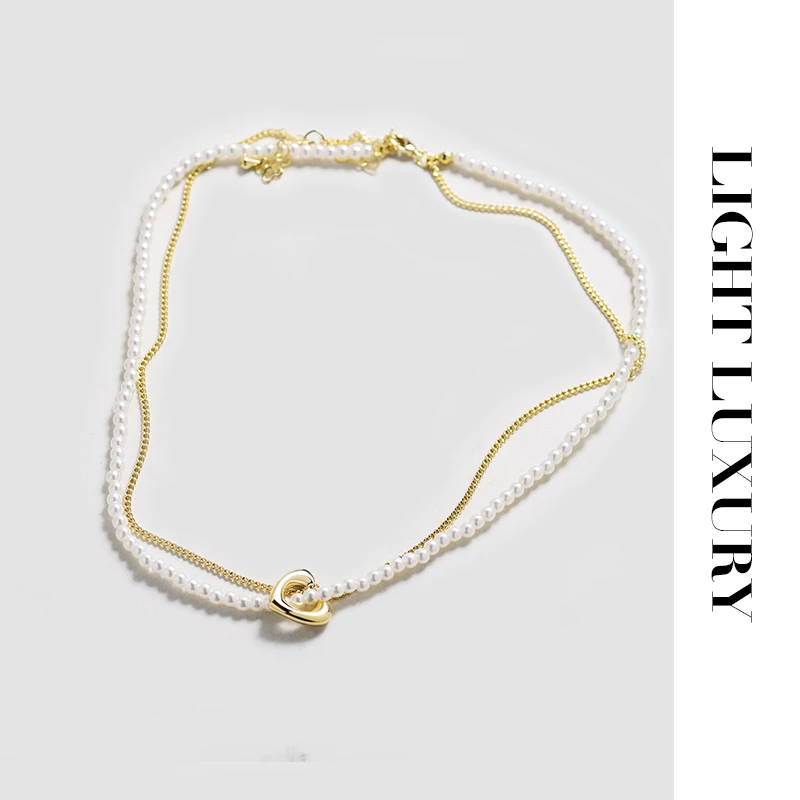 0520369春季双层爱心串珠项链气质 女 设计感
