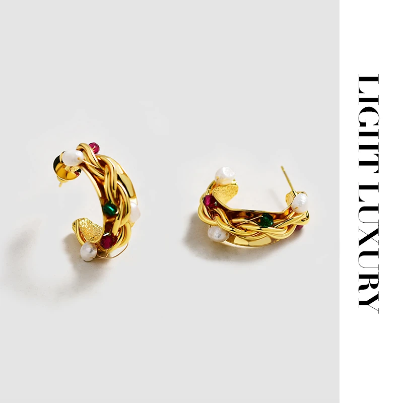 铜合金合金莫桑石耳饰 铜合金耳饰 0443368缠绕耳钉气质 耳环女