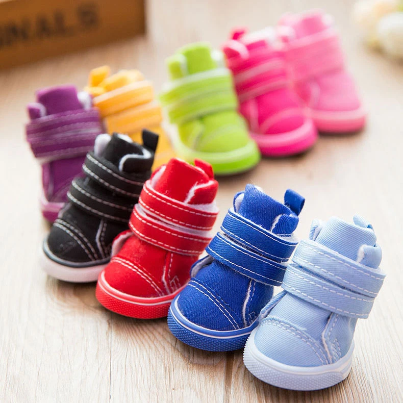 狗狗鞋子四季帆布鞋防掉泰迪一套4只秋冬薄绒小型犬防脏宠物脚套