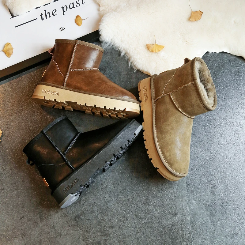 厚底雪地靴女款2025新款冬季羊皮毛一体防水百搭短靴加绒加厚棉鞋